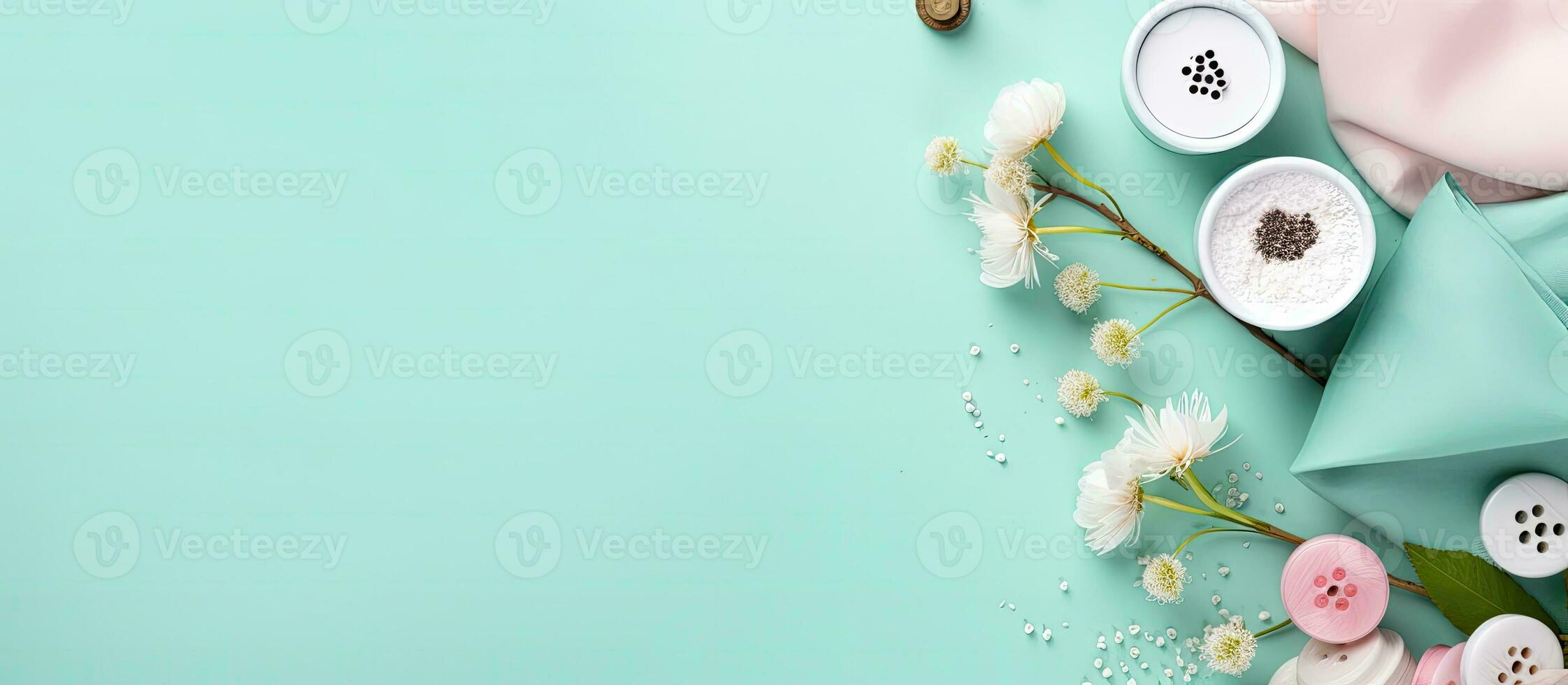 ein Blau Hintergrund mit Tasten und Blumen erstellt mit generativ ai Technologie foto