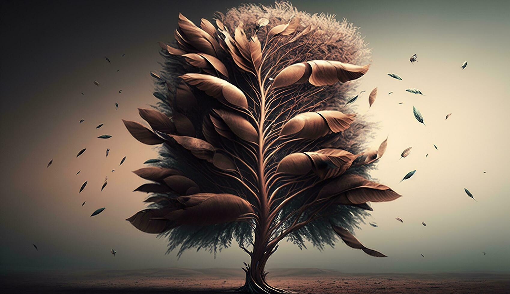 abstrakt Hintergrund mit Baum und Feder, ai generiert foto