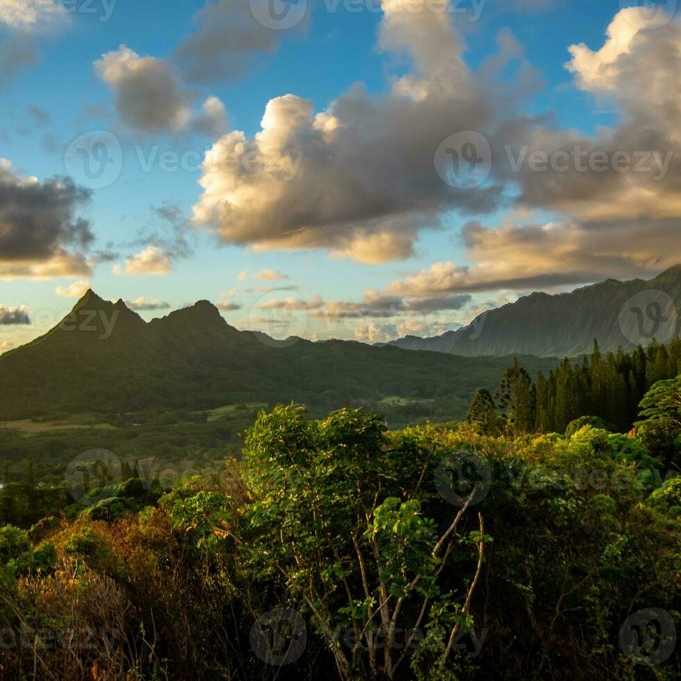 Panorama- Antenne Bild von das Pali Achtung auf das Insel von oahu im Hawaii. foto