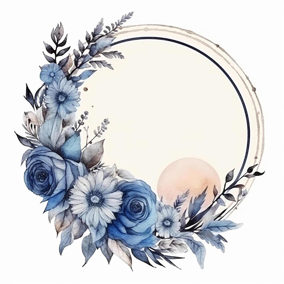 Aquarell Blumen- Blume Design, Aquarell Blume Vereinbarungen Blumen, Aquarell Blume Design, Blume Sublimation Blumen- Clip Art, Hochzeit Dekoration, Boho runden Blumen- rahmen, ai generiert foto