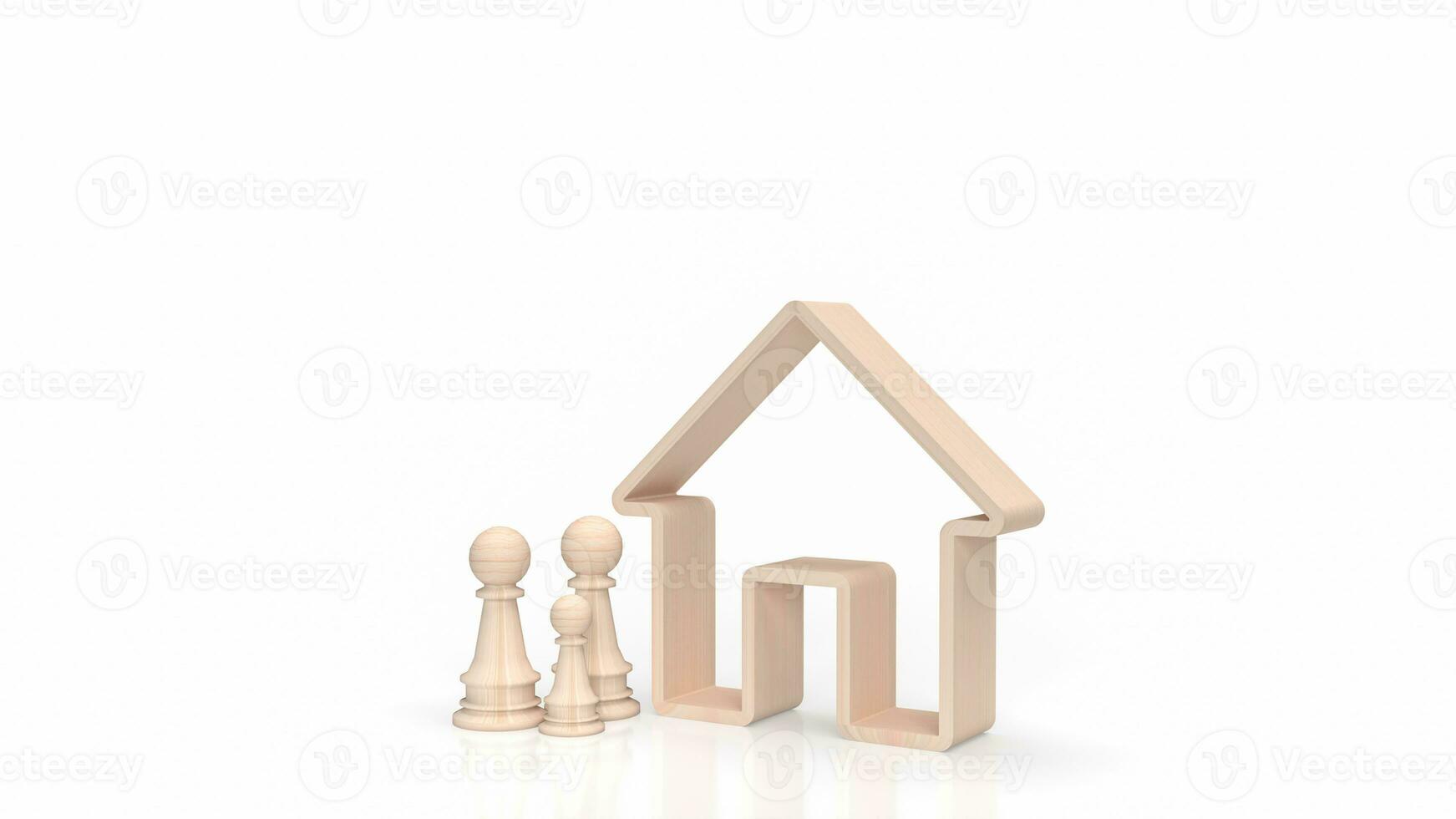 das Holz Zuhause Symbol und Schach Familie zum echt Nachlass Konzept 3d Rendern foto