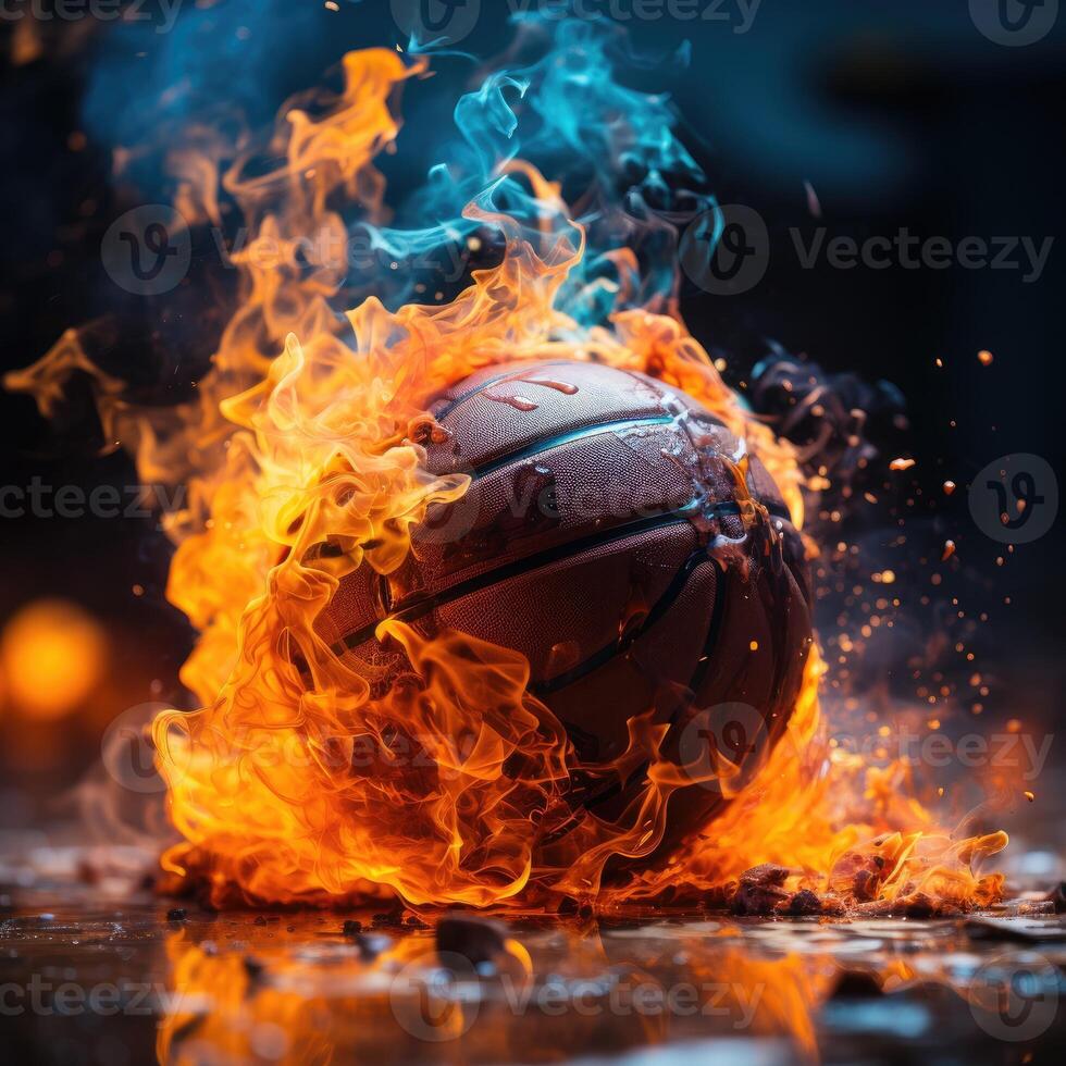 Basketball auf Feuer. generativ ai foto