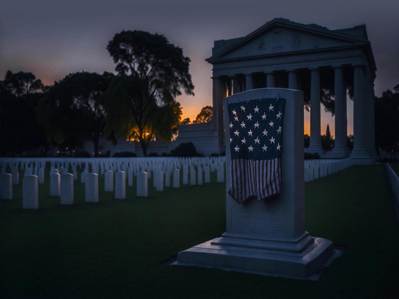 Flagge auf Grabstein beim das National Helden Friedhof, ai generiert Bild foto