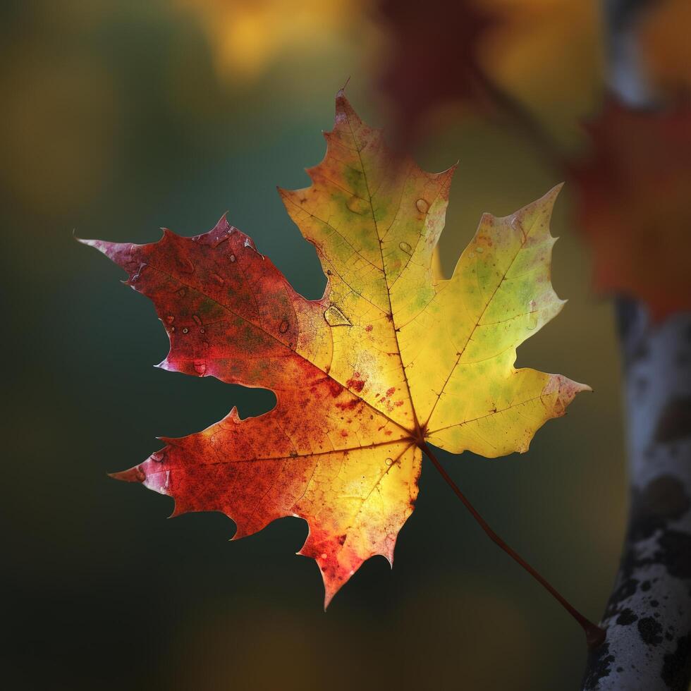 Herbst Ahorn Blätter im ein Reihe, lebendig Farben, ai generativ Panorama Illustration auf schwarz Hintergrund foto