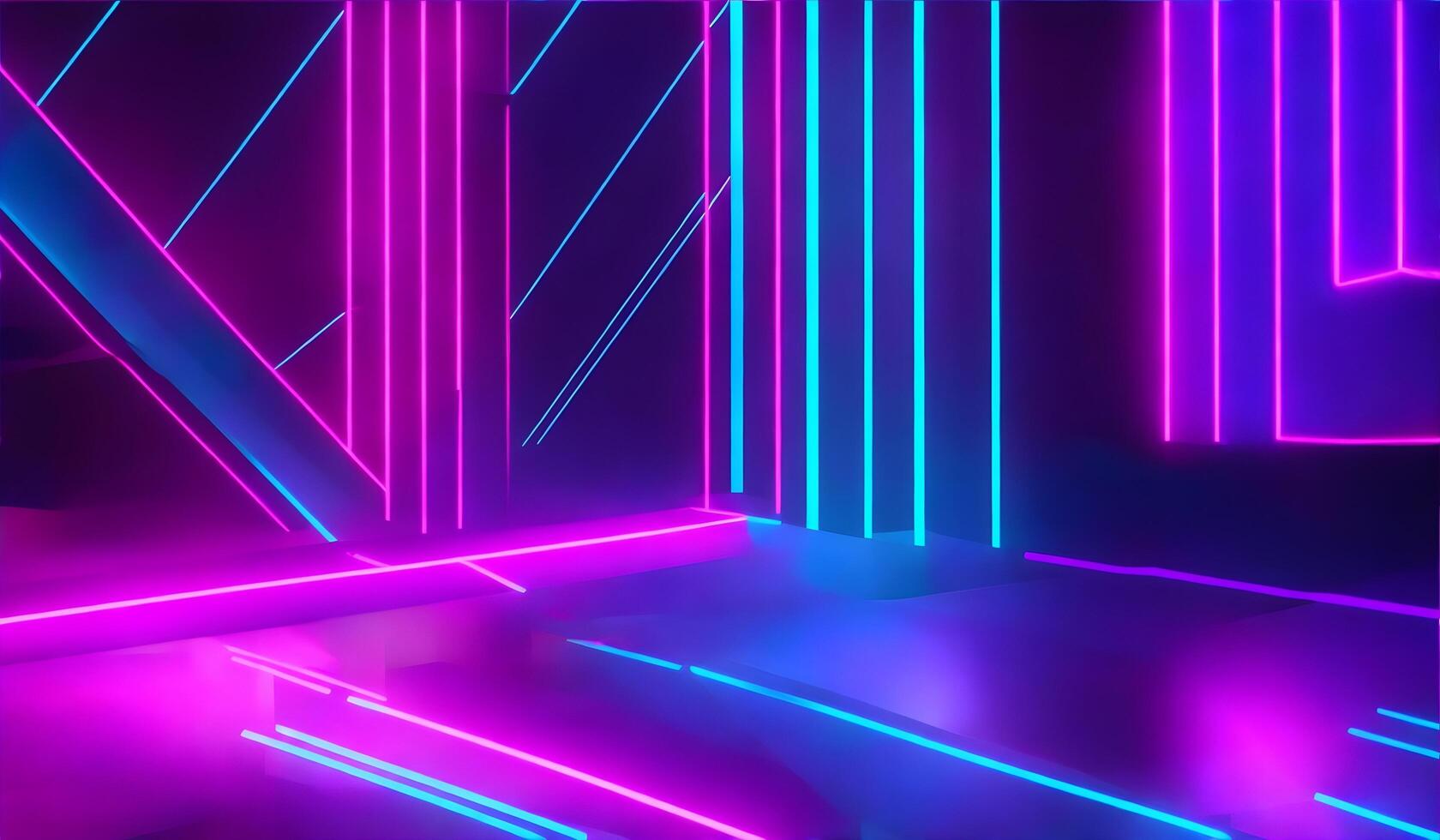 3d machen abstrakt minimal Neon- Hintergrund Rosa Blau Neon- Linien gehen oben glühend im ultraviolett Spektrum. ai generativ foto