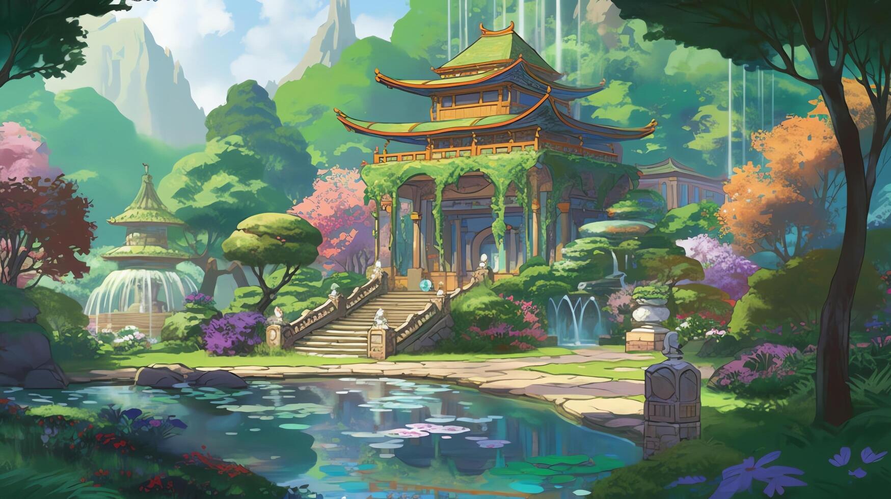 ai generativ Bild von das Anime Japan Schloss ist ein schön animiert Serie Das dreht sich um ein magisch Schloss versteckt tief innerhalb das Berge von Japan foto