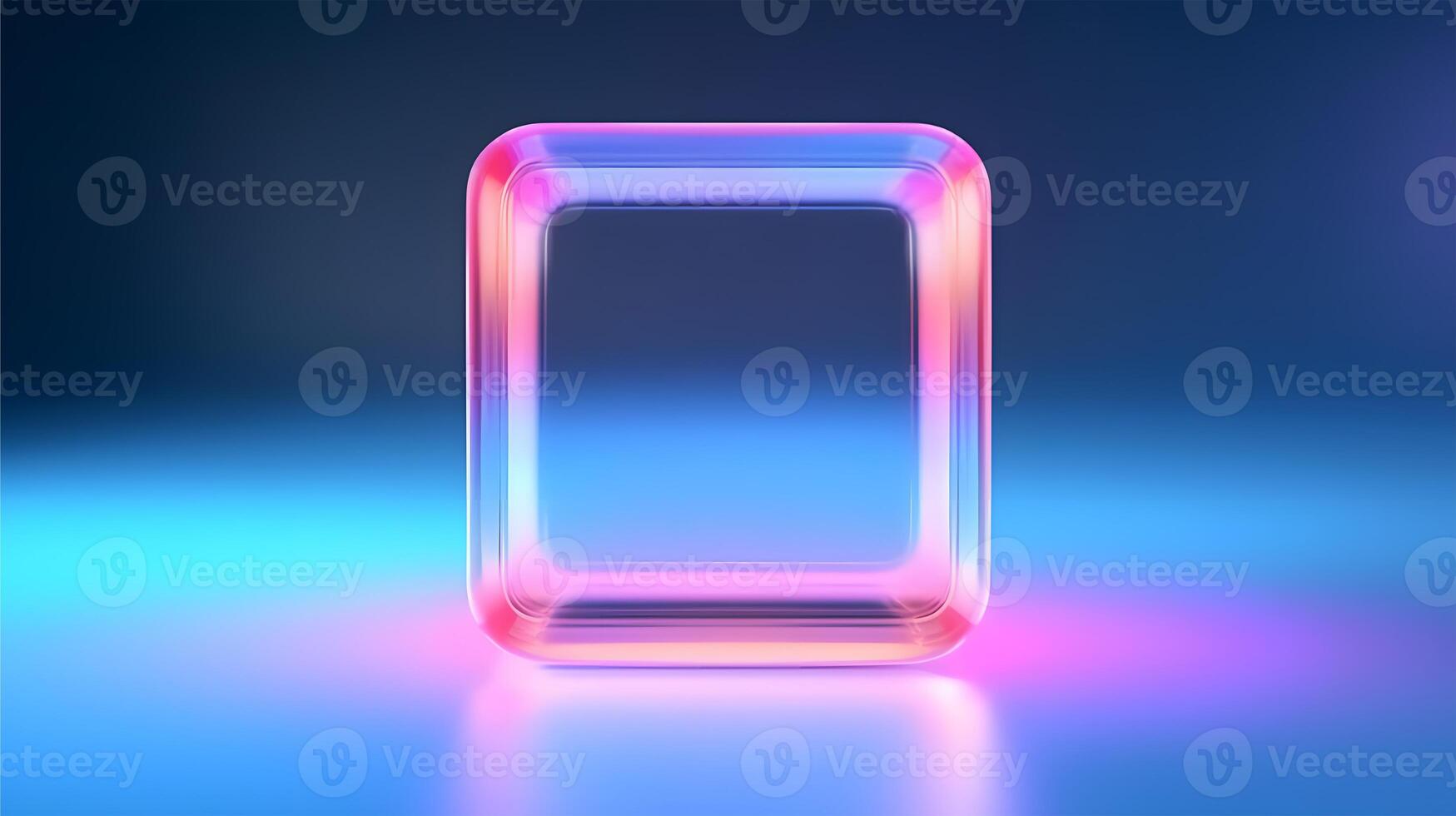 transparent holographisch Würfel im Neon- Licht auf Blau Hintergrund ai generiert foto