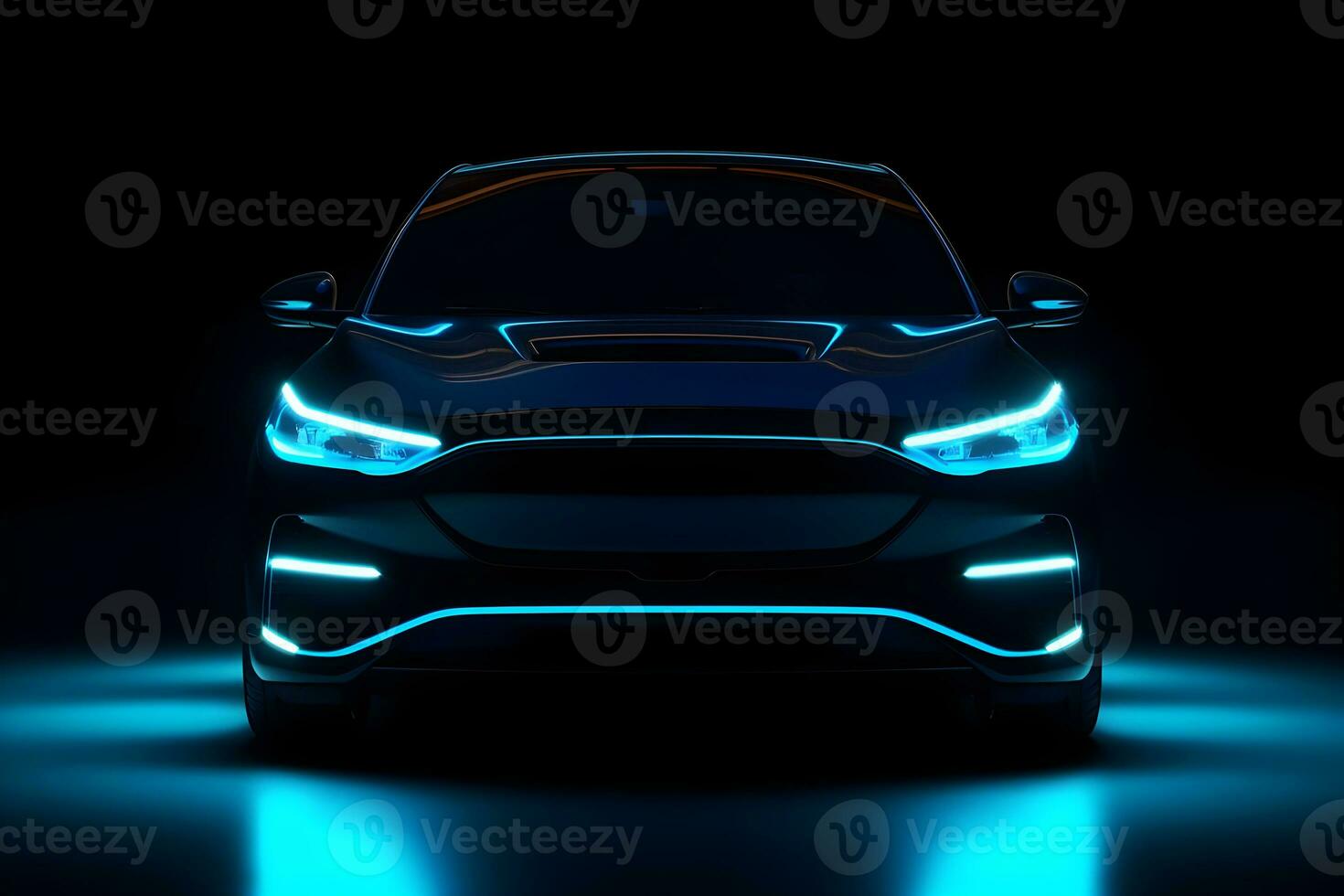 ai generativ elektrisch Fahrzeug mit Neon- Licht texturiert foto