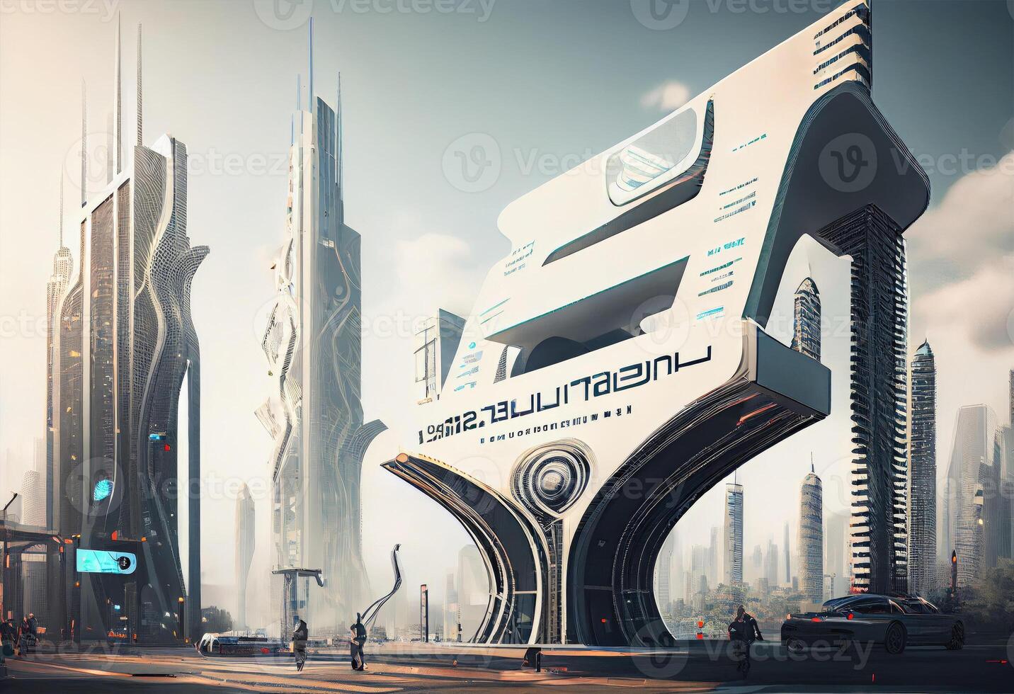 futuristisch Stadt mit Werbetafeln . ai generiert. foto