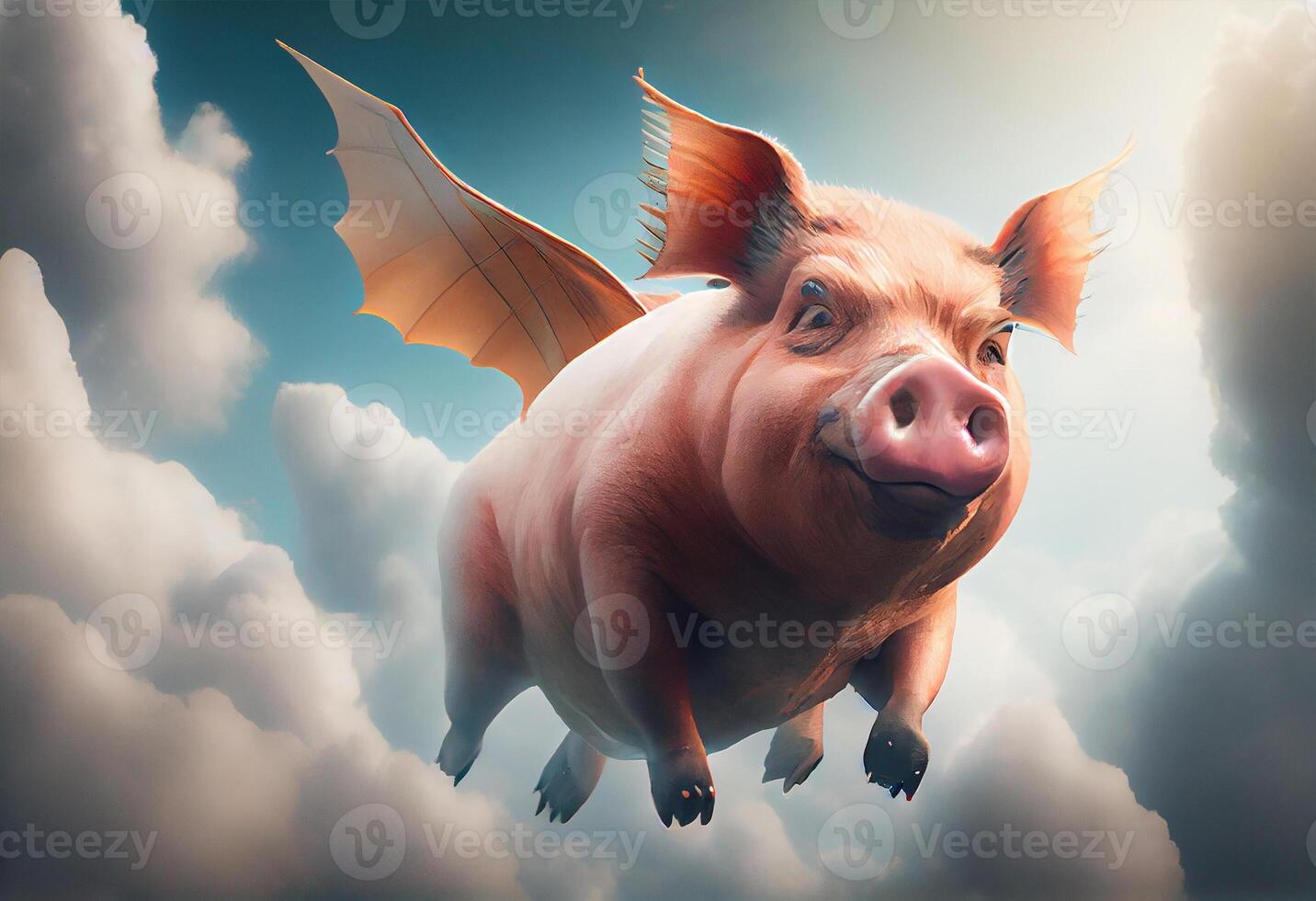 Schweine fliegen im das Himmel. ai generiert foto