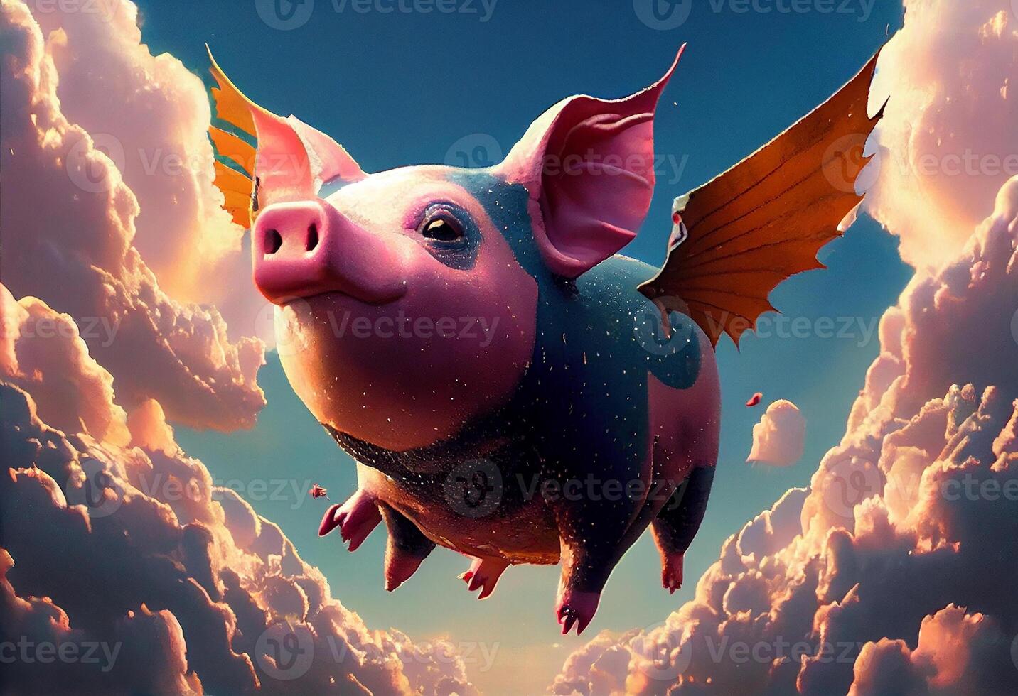 Schweine fliegen im das Himmel. ai generiert foto