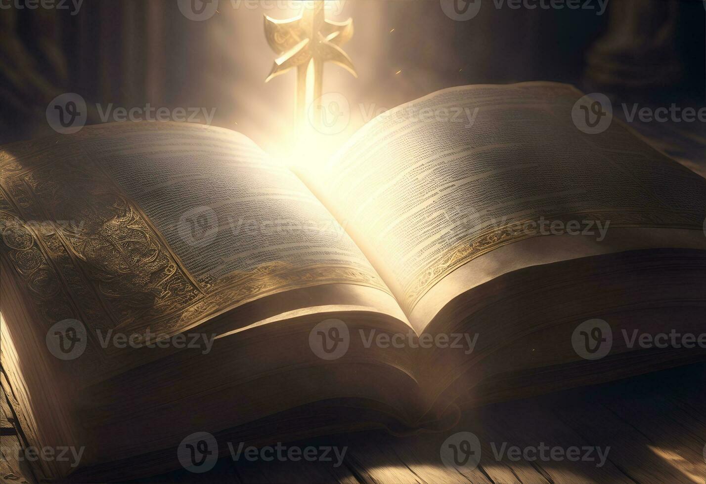 leuchtenden heilig Bibel uralt Buch. ai generiert foto