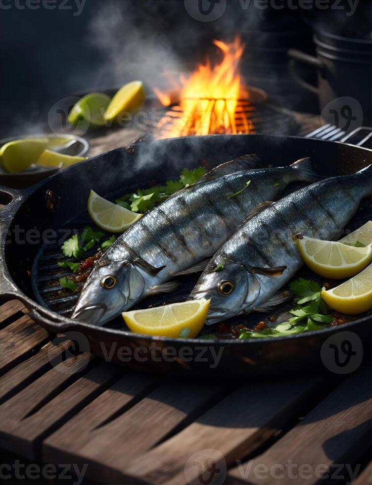 gegrillt Sardinen mit Thymian Chili und Kalk. ai generiert foto