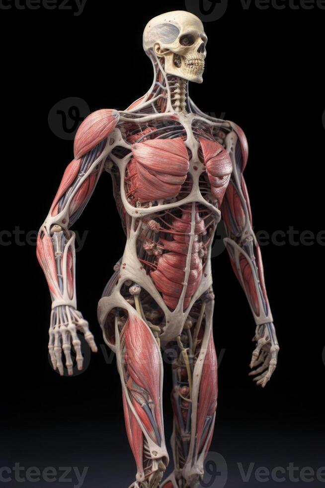 anatomisch Mensch Körper mit muskulös und Kreislauf Systeme. generativ ai foto