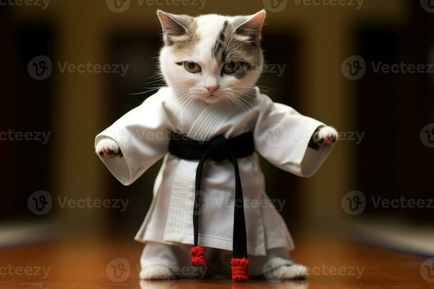 Katze tragen Kimono zum kriegerisch Künste. generativ ai foto