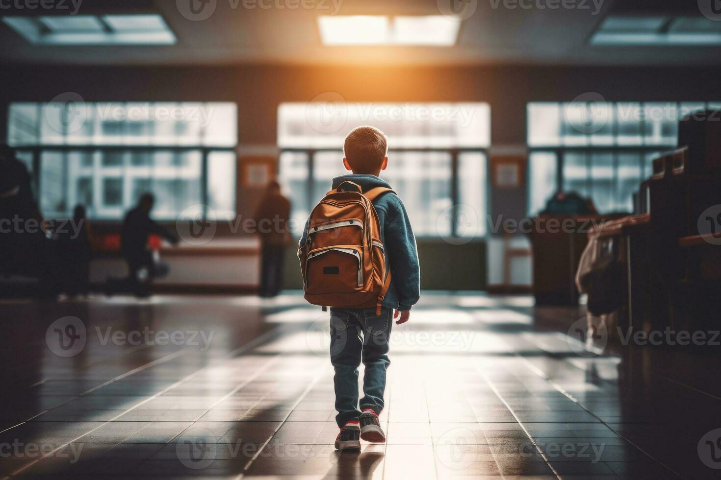 zurück Aussicht von Junge im Schule. Bildung im elementar Schule. generativ ai foto