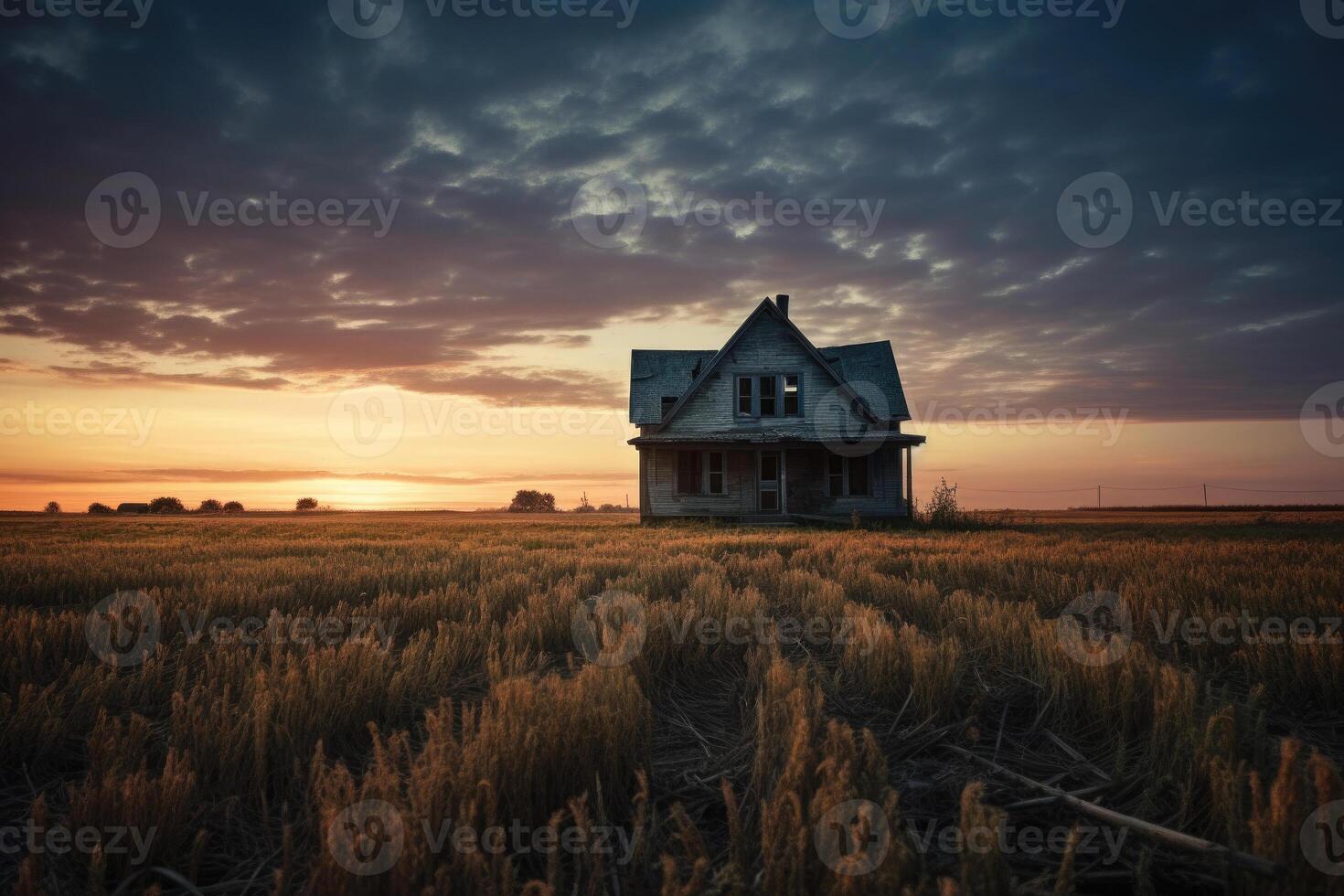 verlassen Haus im das Feld. generativ ai foto