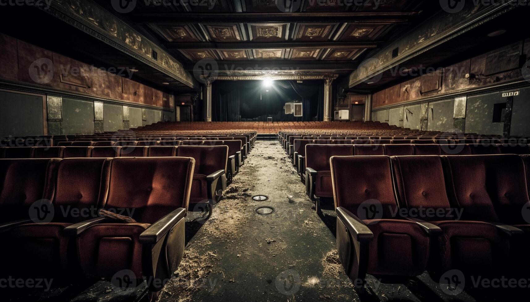 leeren Auditorium mit komfortabel Sessel im ein Reihe generiert durch ai foto