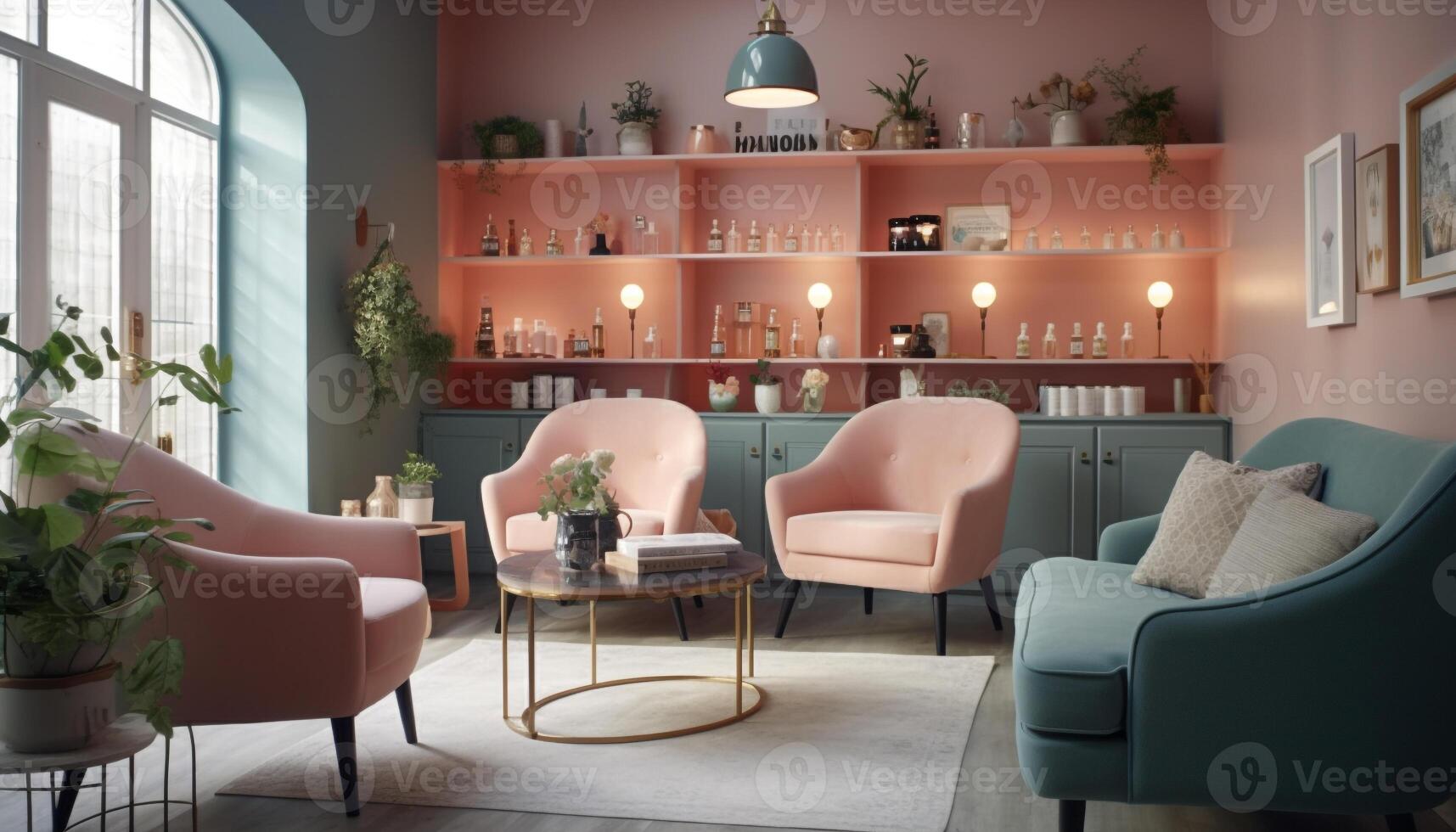 Luxus Leben Zimmer mit modern Design Eleganz generiert durch ai foto