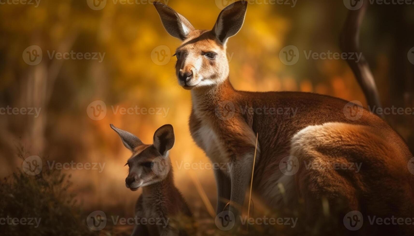 klein Wallaby süß Ohr im Sonnenuntergang Fokus generiert durch ai foto