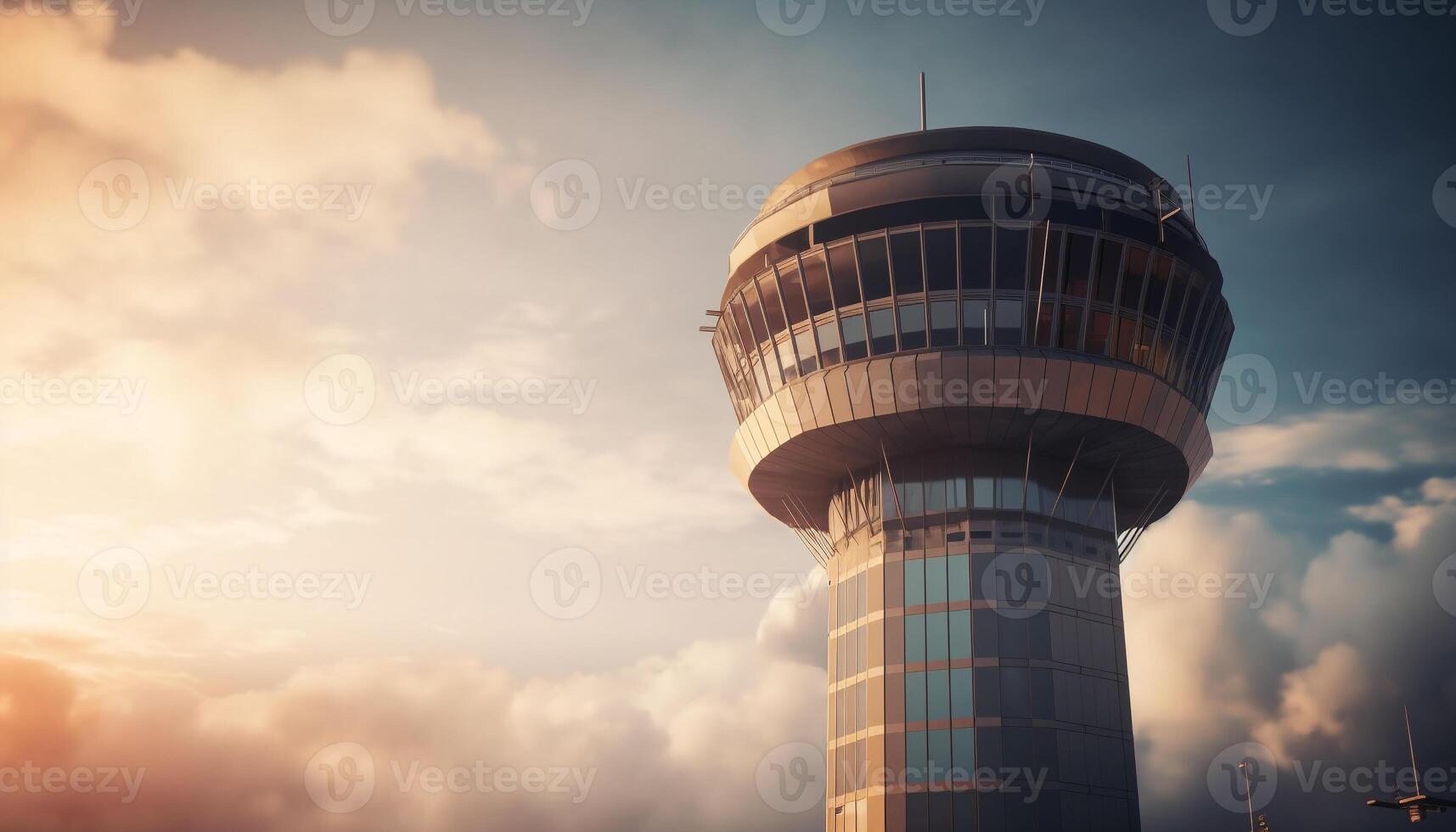 fliegend hoch, modern Reise die Architektur spiegelt Sonnenuntergang generiert durch ai foto