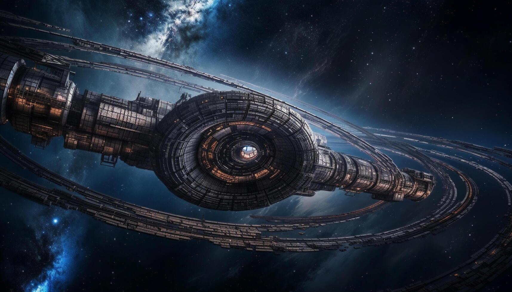 futuristisch Raumschiff Umlaufbahnen Galaxis, erkunden abstrakt die Architektur generiert durch ai foto