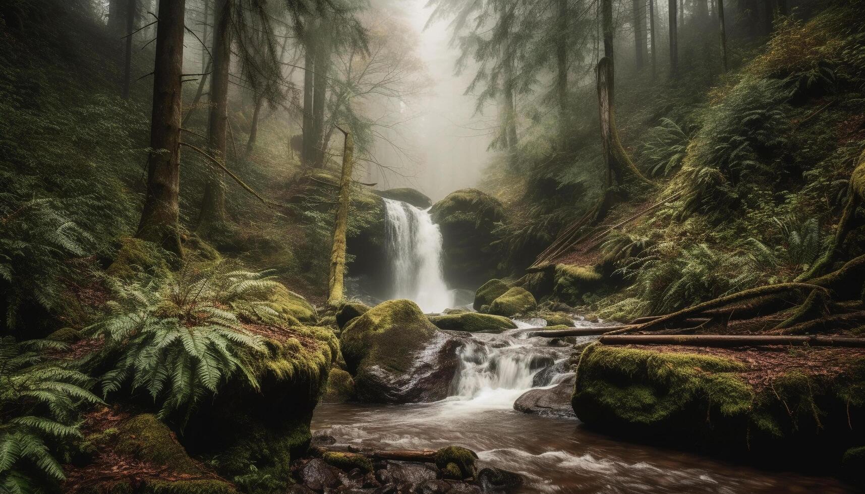 still Szene von fließend Wasser im Wald generiert durch ai foto
