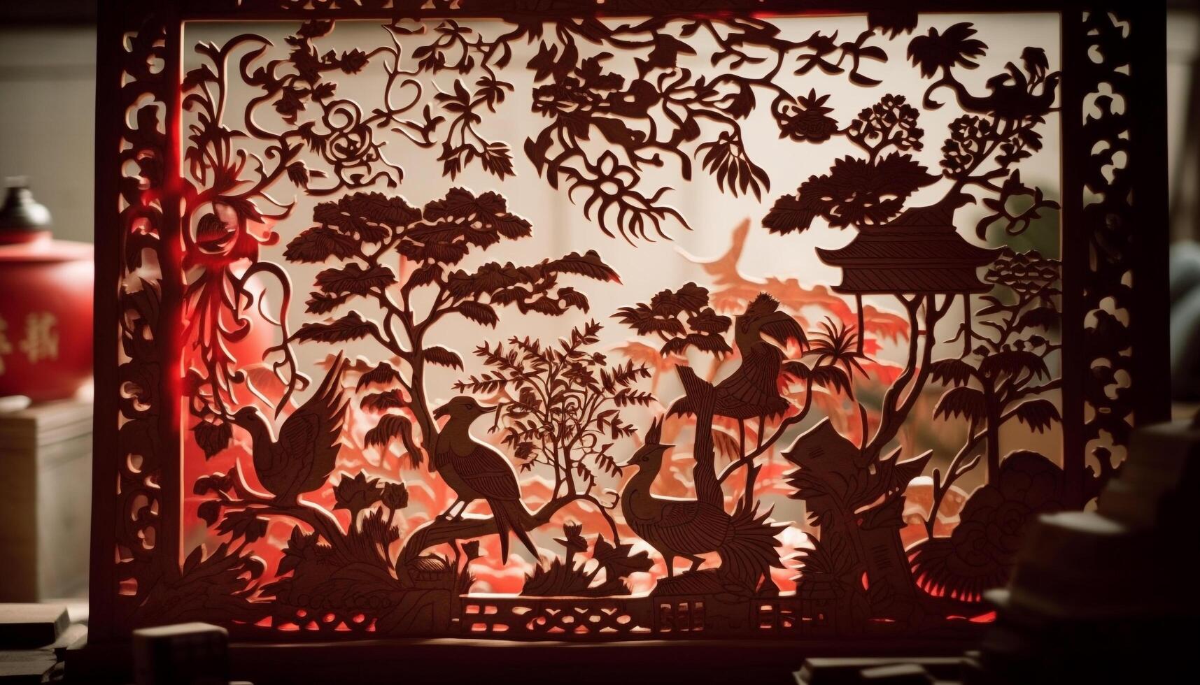 Silhouette von Laternen im Chinesisch Feier generiert durch ai foto