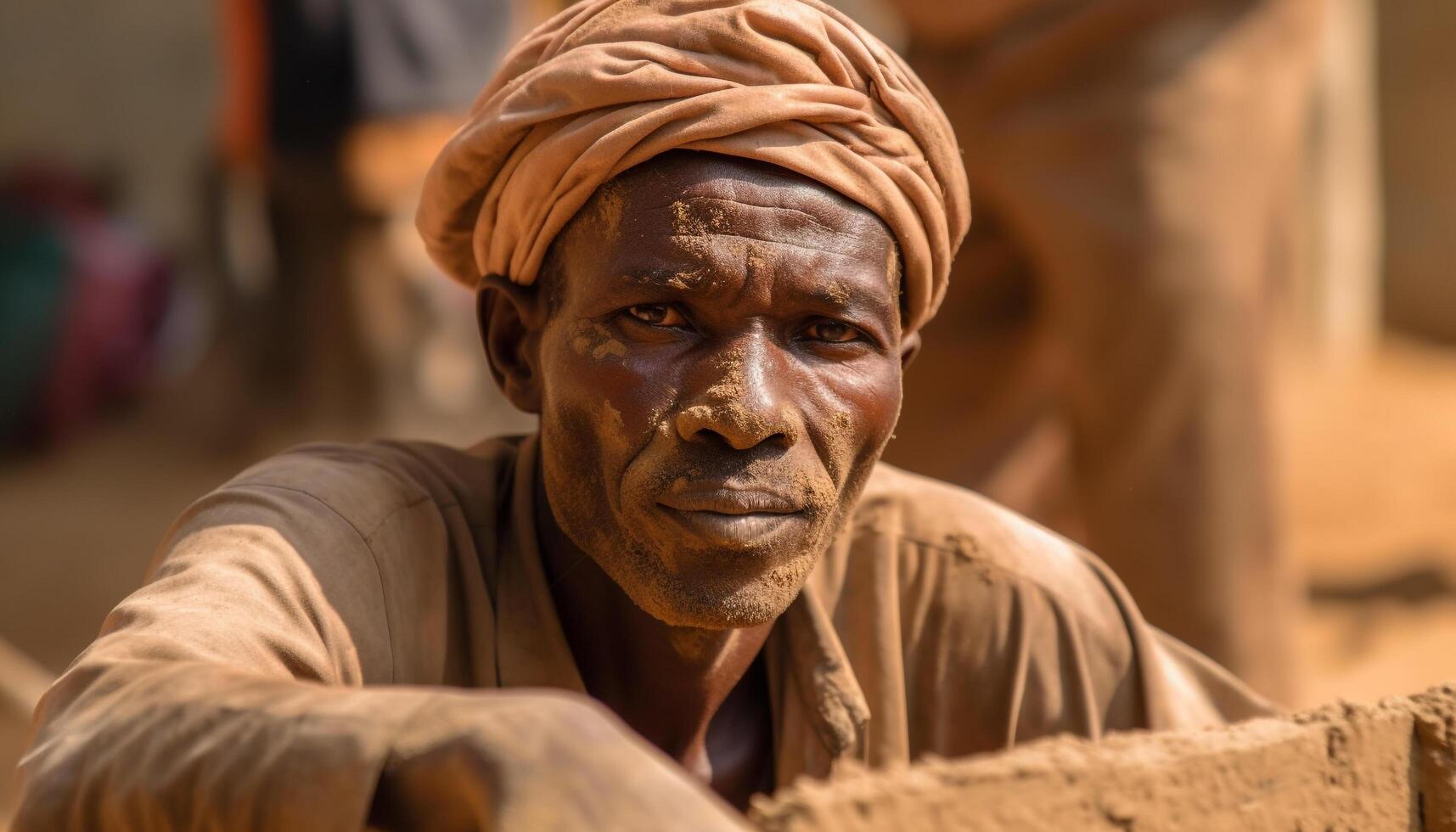 lächelnd indisch Mann im traditionell Turban Arbeiten draußen mit Natur generiert durch ai foto