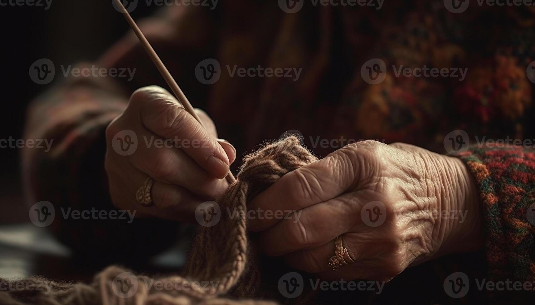 handgemacht Wolle Muster gewebte durch erfahren Senior Handwerker drinnen generiert durch ai foto