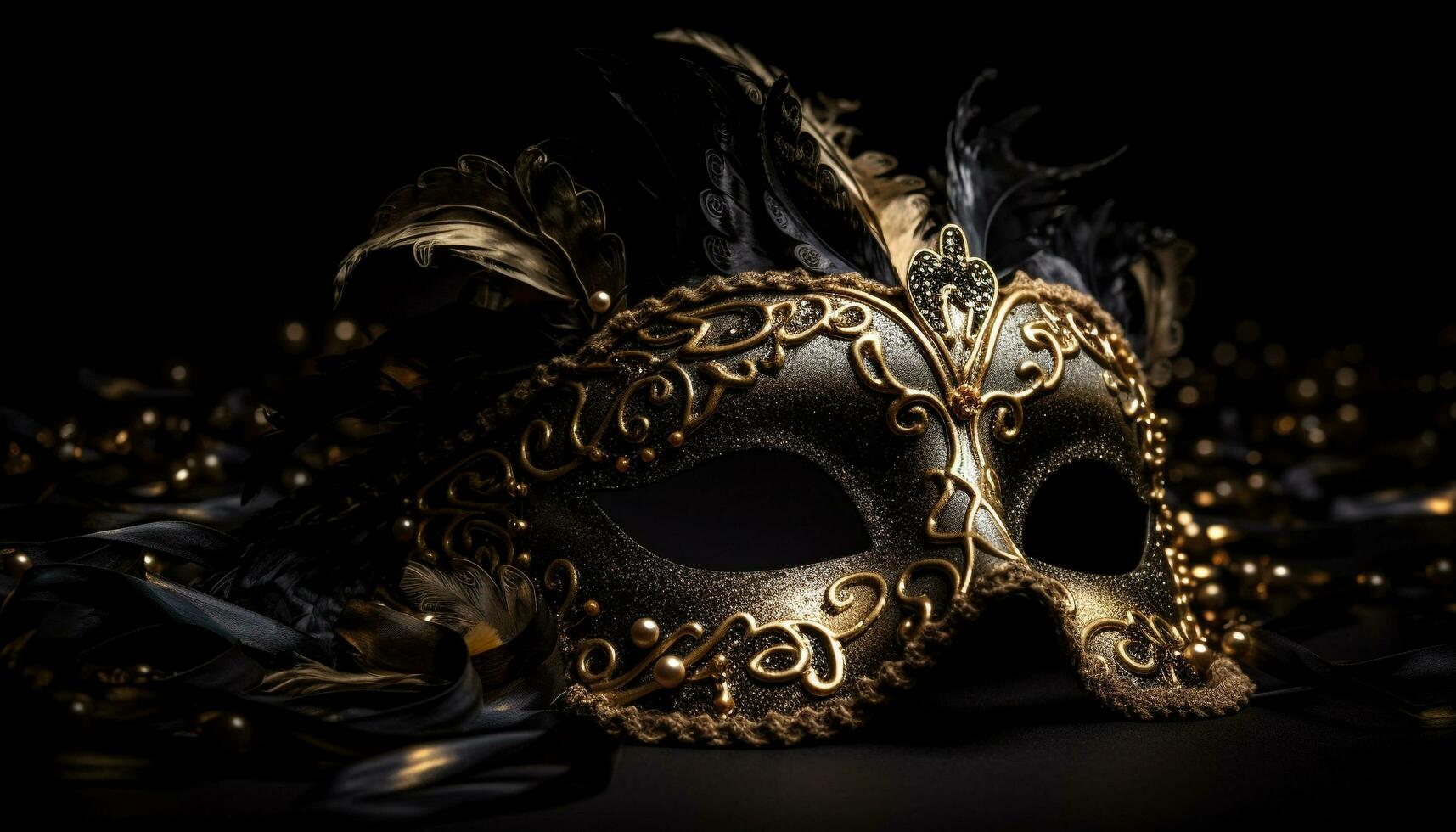 golden gefiedert Maske bringt Geheimnis und Eleganz generiert durch ai foto