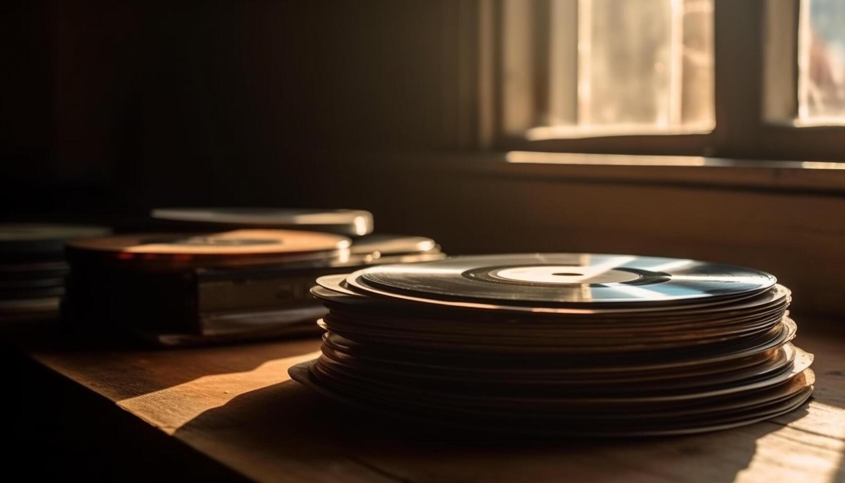 Vinyl Festplatten und Fenster Szene generiert durch ai generiert durch ai foto