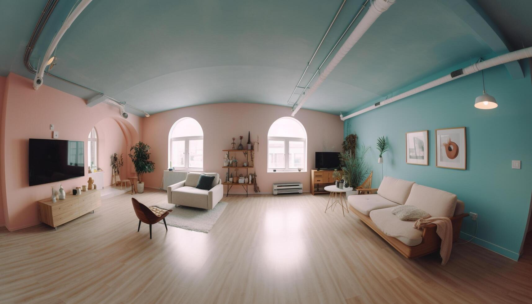 modern Luxus Wohnung mit komfortabel Möbel, elegant Design und Beleuchtung generiert durch ai foto