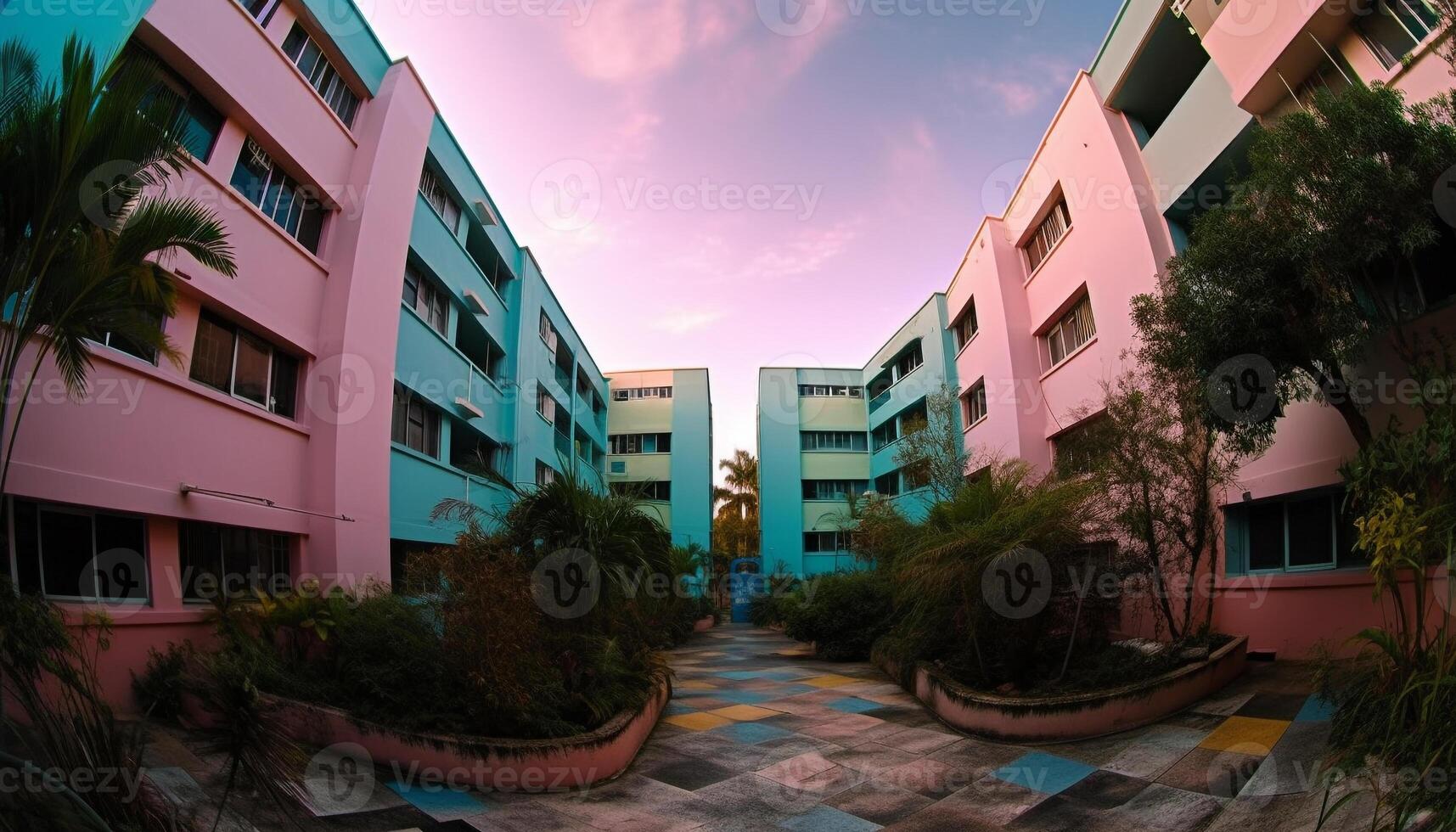 multi farbig Fassade von ein berühmt Wohn Gebäude generiert durch ai foto