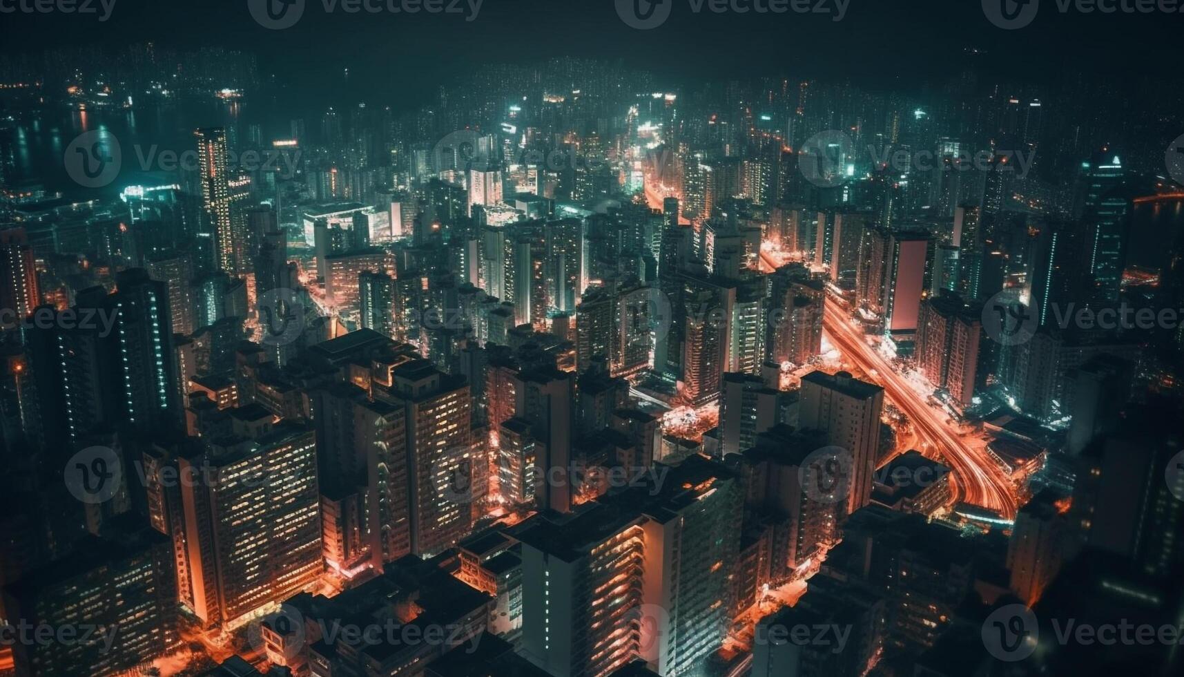 modern Wolkenkratzer erleuchten das überfüllt Stadt Horizont beim Dämmerung generiert durch ai foto