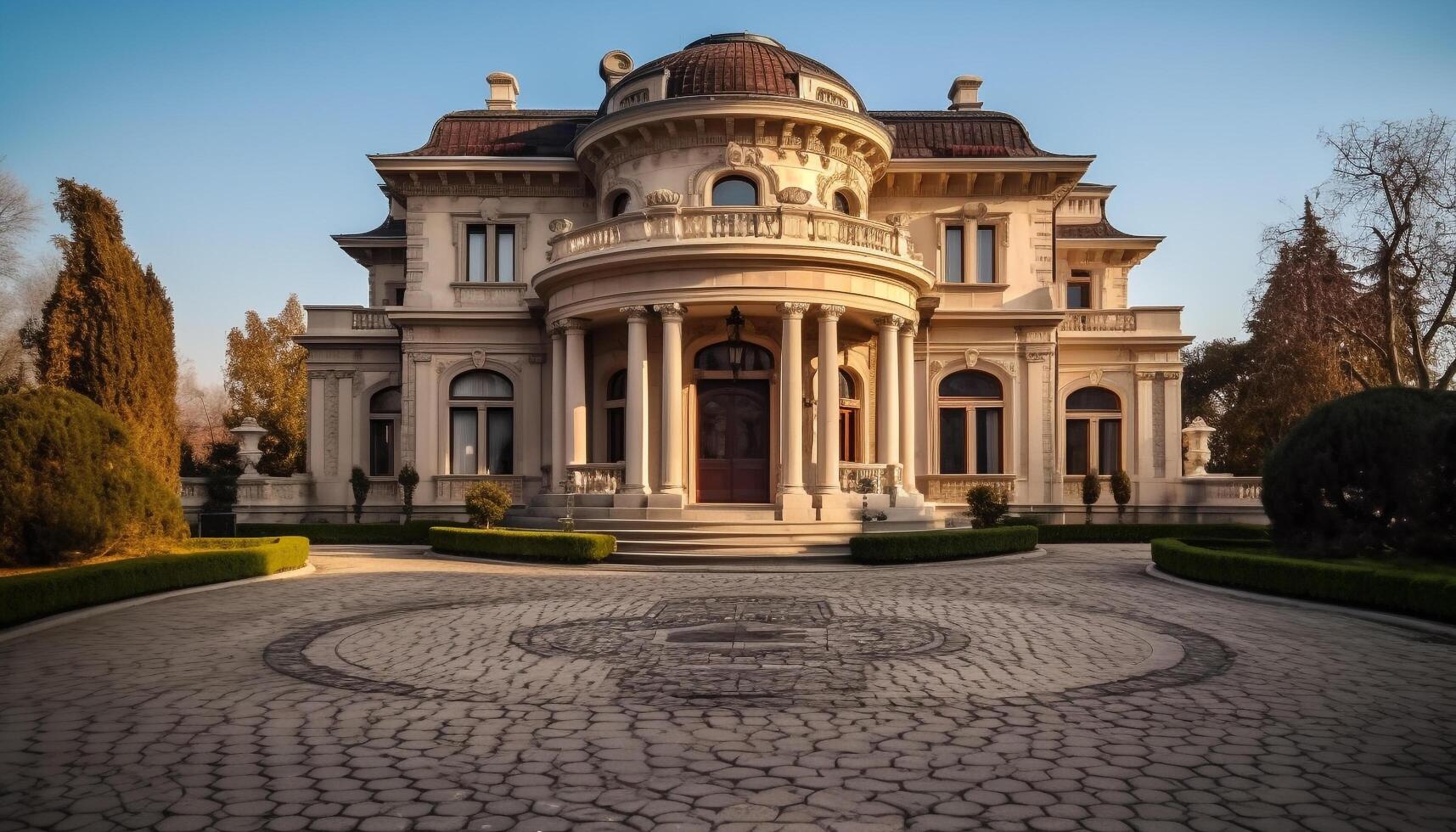 das majestätisch Neo klassisch die Architektur von das berühmt Stadt Platz generiert durch ai foto