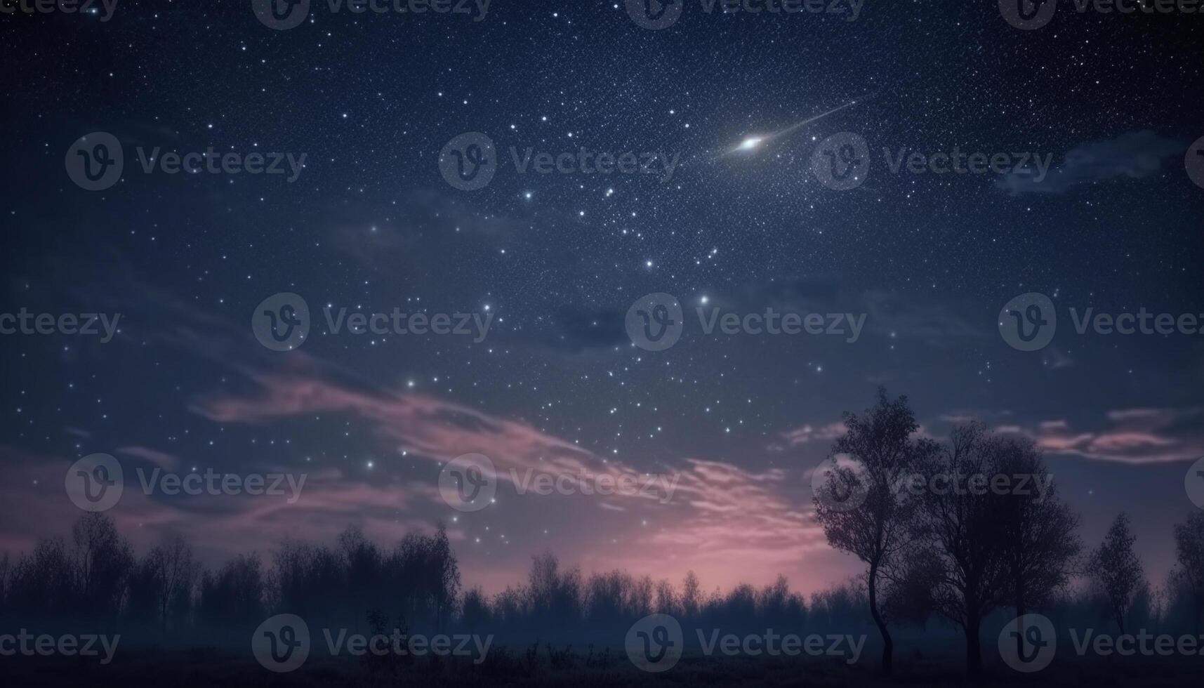 Silhouette von Baum Ast gegen sternenklar milchig Weg Galaxis Landschaft generiert durch ai foto