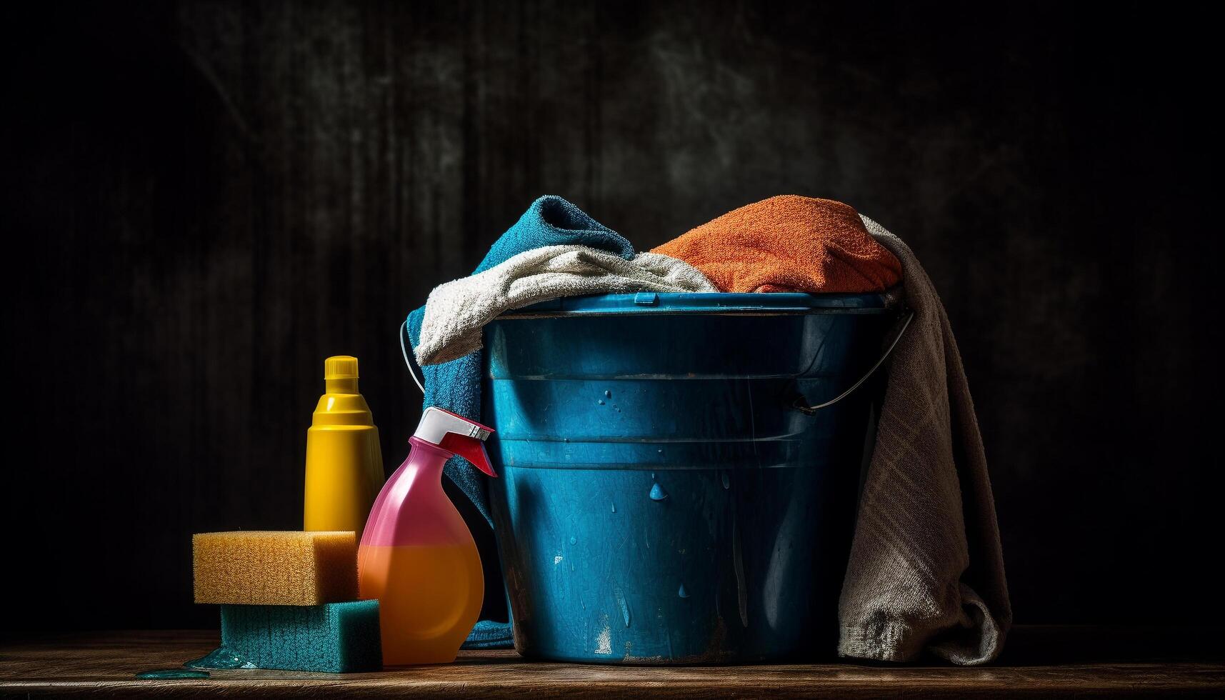 Reinigung oben das unordentlich Wäsche mit frisch Flüssigkeit Waschmittel generiert durch ai foto