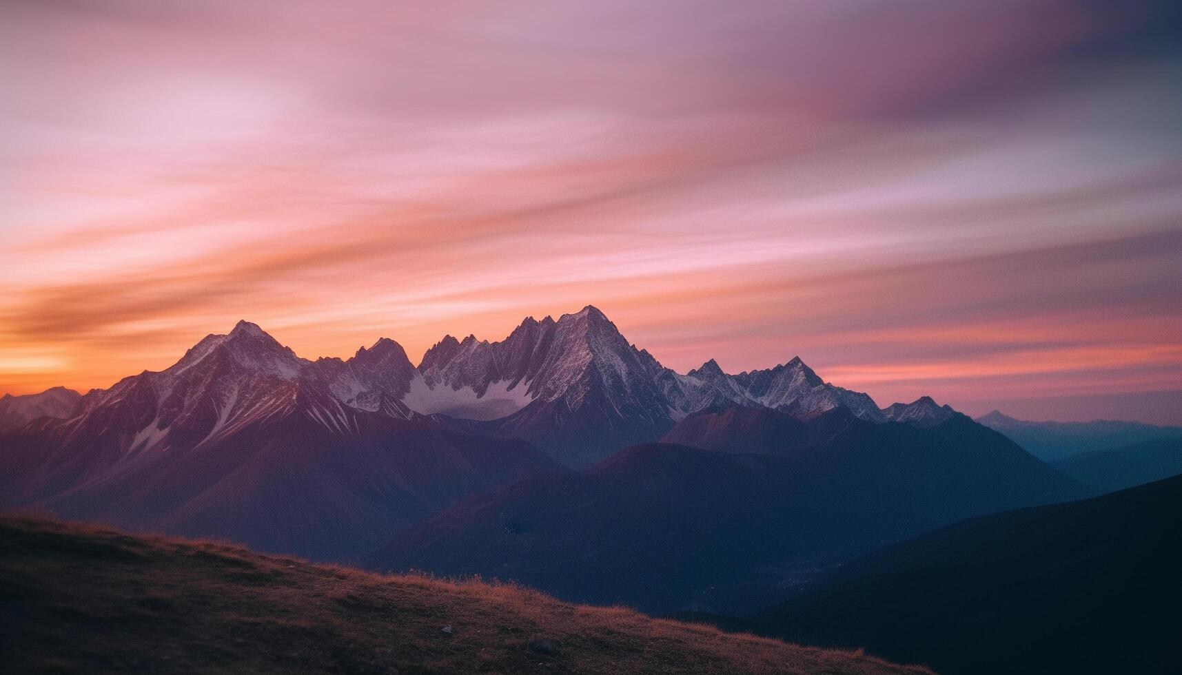 majestätisch Berg Angebot beim Dämmerung, ein still Abenteuer im Natur generiert durch ai foto