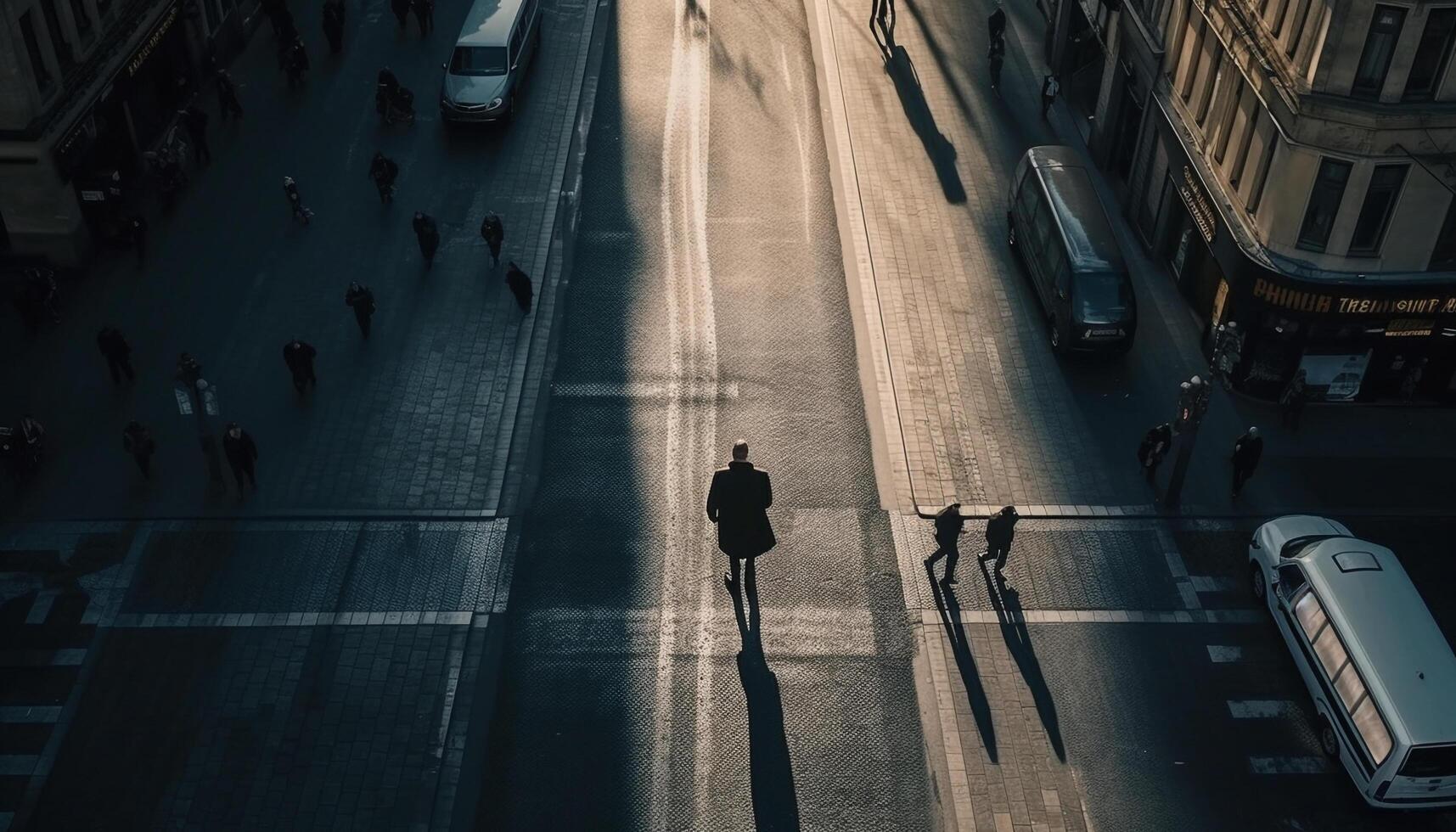 beschäftigt Stadt Leben Männer und Frauen Gehen im eilen Stunde der Verkehr generiert durch ai foto
