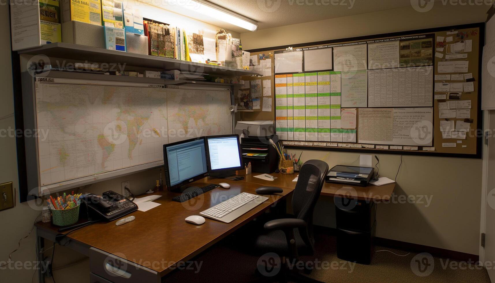 ein modern Büro mit kreativ Dekor und fortgeschritten Technologie Ausrüstung generiert durch ai foto