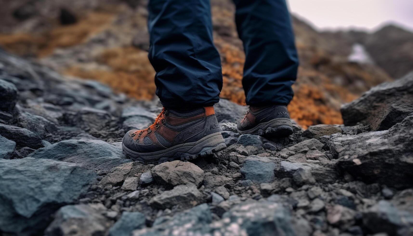 einer Person Wandern oben das Berg Gipfel zum ultimativ Freiheit generiert durch ai foto