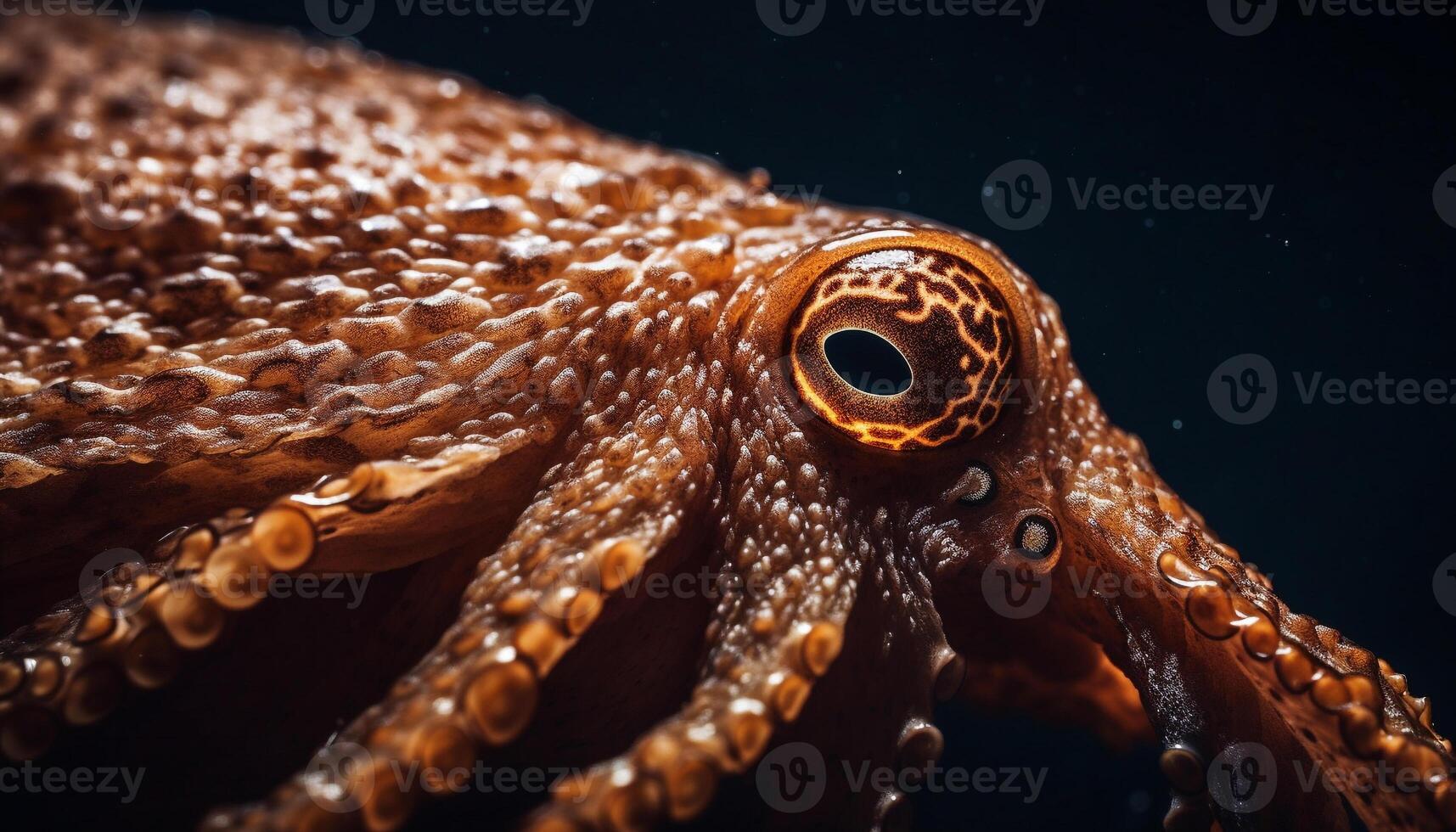 Scharf Tentakel von Gelb Tintenfisch im schließen oben unter Wasser Porträt generiert durch ai foto