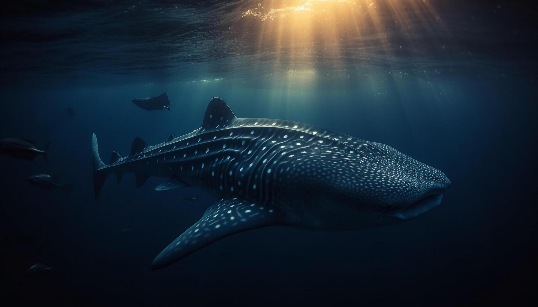 majestätisch Schildkröte Schwimmen im das tief Blau Meer unter Riffe generiert durch ai foto