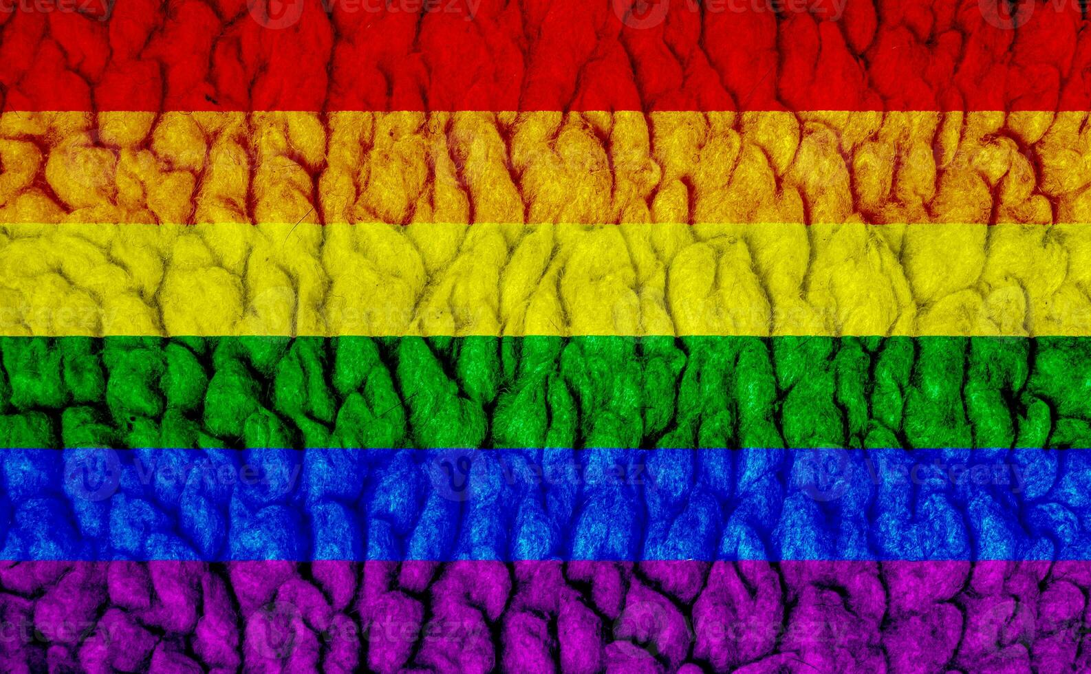 Flagge von das lgbt Gemeinschaft auf das Hintergrund von ein Stoff Textur. Regenbogen Symbol von Fröhlich Kultur. Konzept Collage. Illustration Symbol von Stolz. foto