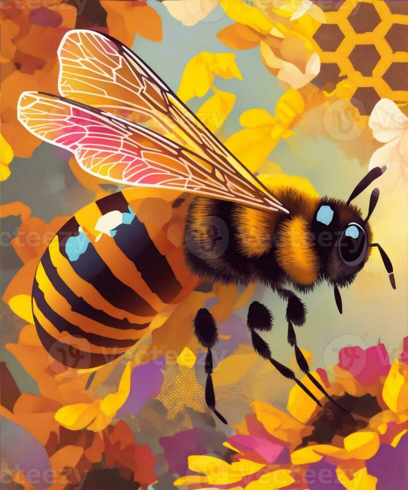 Biene auf golden Bienenwabe Grafik foto