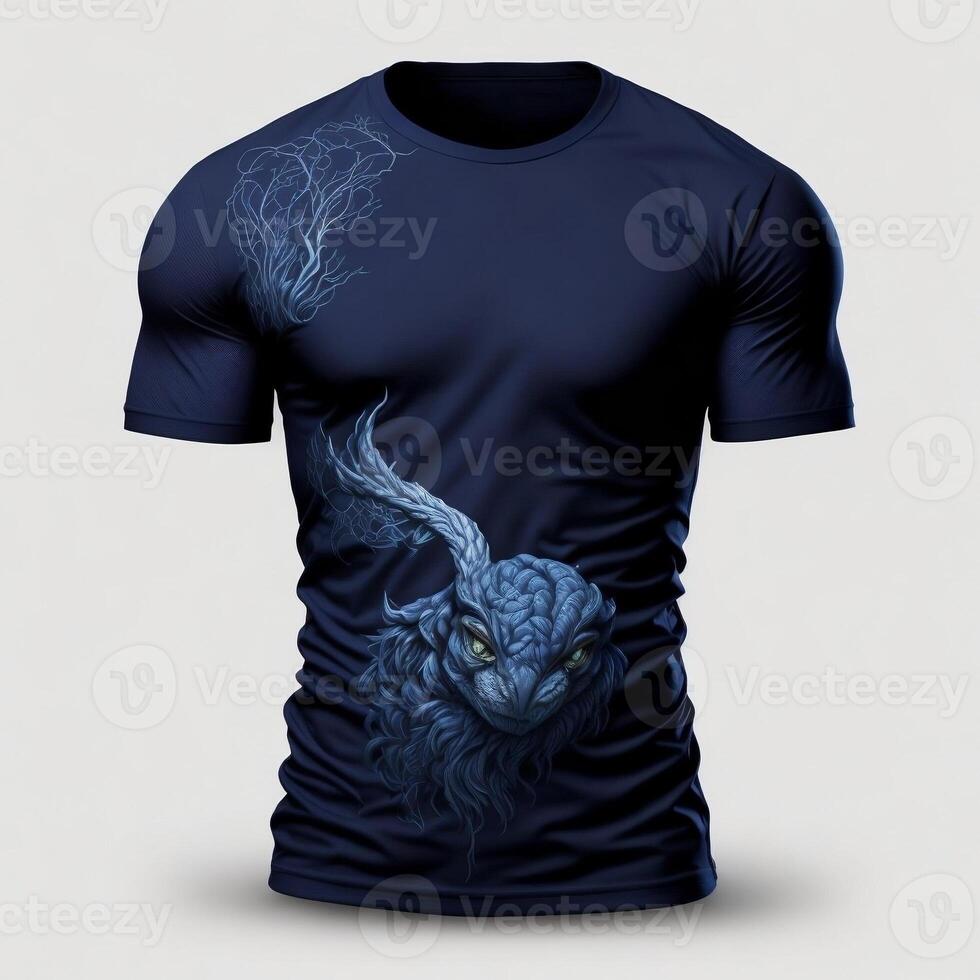 Blau Baumwolle T-Shirt mit Luxus Design, T-Shirt Attrappe, Lehrmodell, Simulation, ai generativ foto