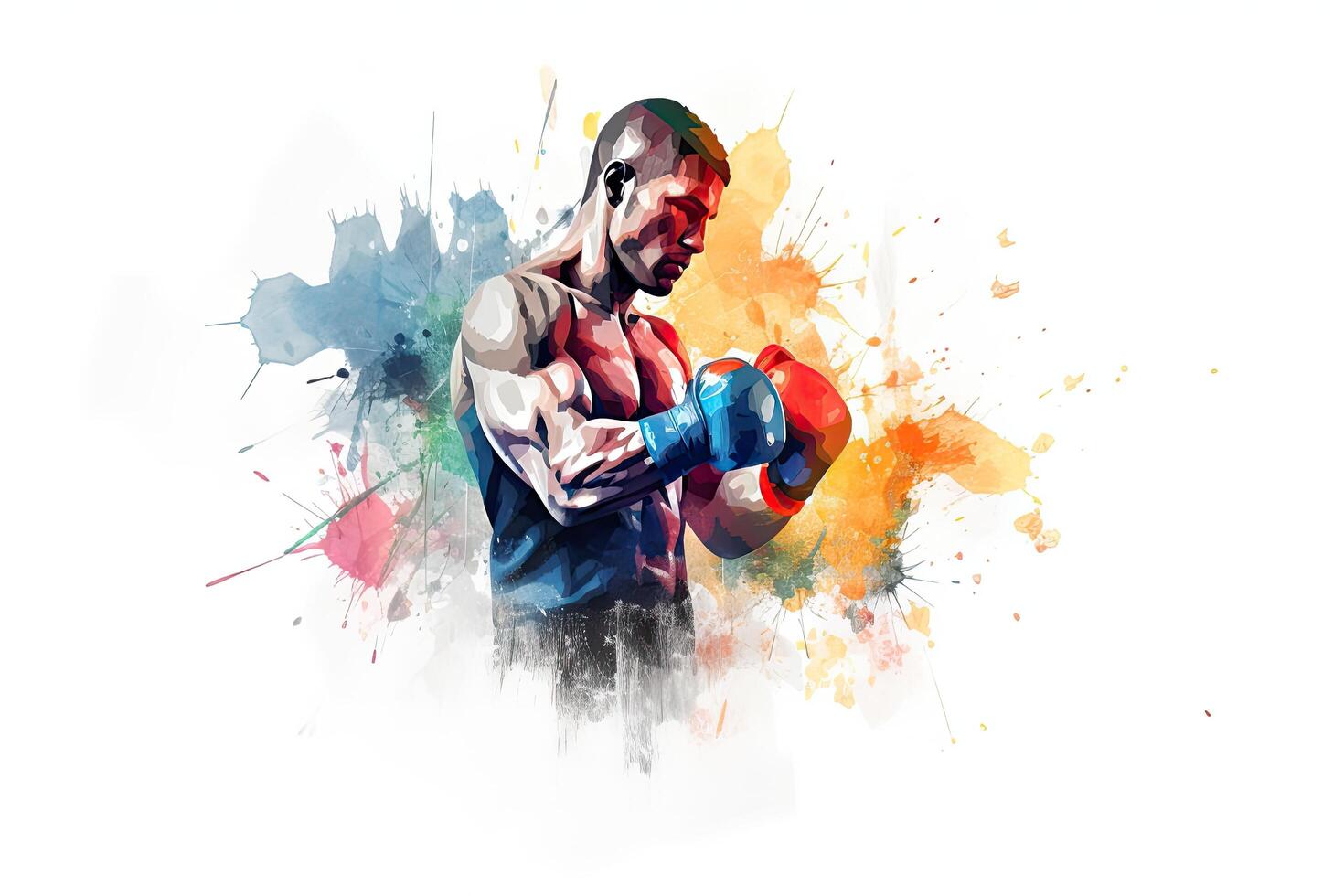 afrikanisch amerikanisch Boxer im Aktion auf Aquarell Hintergrund. Sport Illustration, Boxen Sport Mann Boxer bunt Spritzen Hintergrund, ai generiert foto