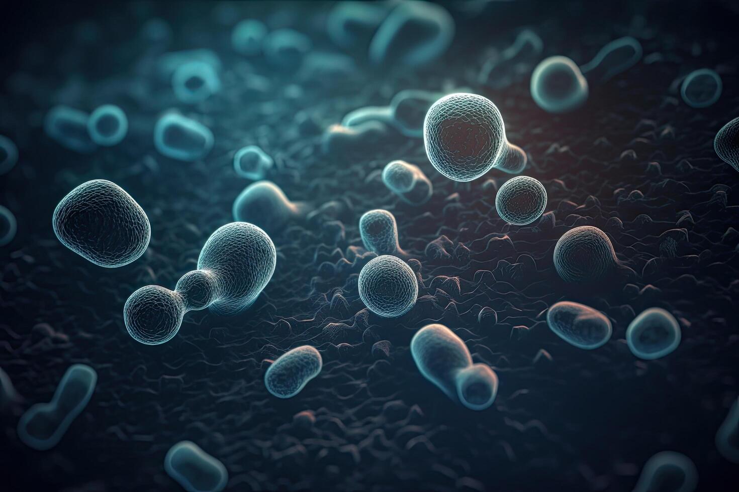 3d Illustration von Sperma und Ei Zelle im Mensch Körper. diese ist ein 3d machen Illustration, Mikroorganismus Zellen schließen oben Aussicht auf ein dunkel Hintergrund, ai generiert foto