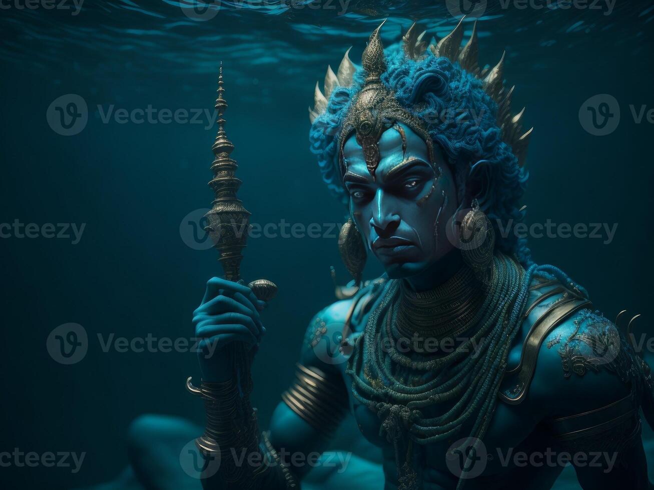 indisch Gott Herr krishna unter Wasser. ai generiert foto